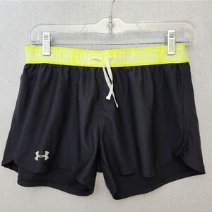 Under Armour women's Black‎ Yellow drawstring shorts Sz Sm